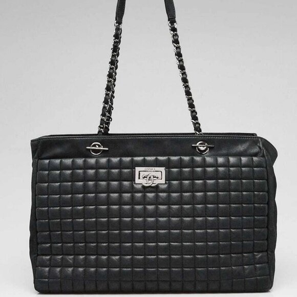 Chanel Black Bubble Quilt Iridescent Calfskin Leather CC Lock Tote Bag - Picture 1 of 12